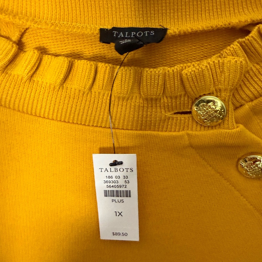 Talbots Gold Ruffled Buttoned Sweatshirt - Picture 2 of 2